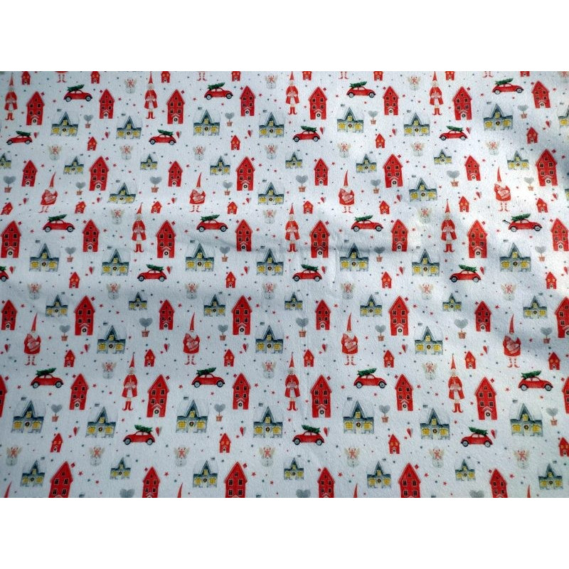 Pannolenci stampato 1mm base bianca casetta e Babbo Natale 45x50 cm
