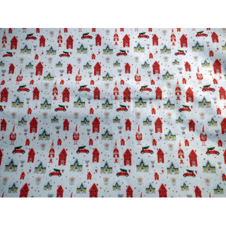 Pannolenci stampato 1mm base bianca casetta e Babbo Natale 45x50 cm