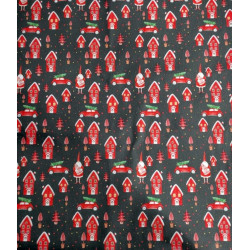 Pannolenci stampato 1mm base nera casetta e Babbo Natale 45x50 cm