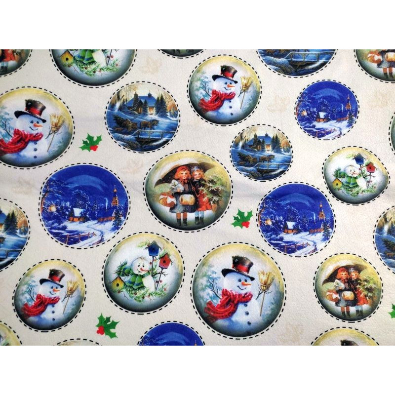 Pannolenci stampato 1mm pupazzo di neve bimbi paesaggio 50x80 cm