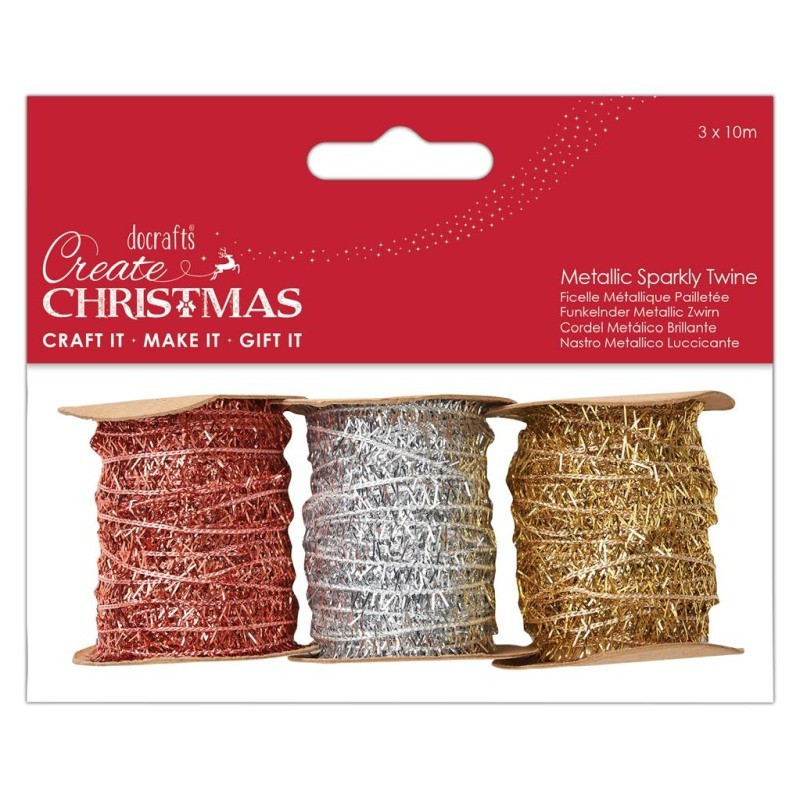 CREATE CHRISTMAS 10M METALLIC SPARKLY TWINE (3PK)