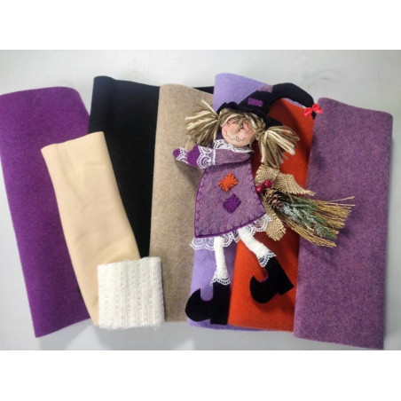 Feltro lana termoformabile 2 mm  - KIT 6 colori per Befana + 1 tessuto per viso