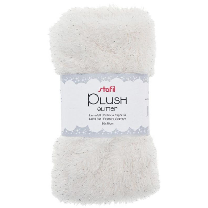 Tessuto peluche bianco con glitter argento 30x40