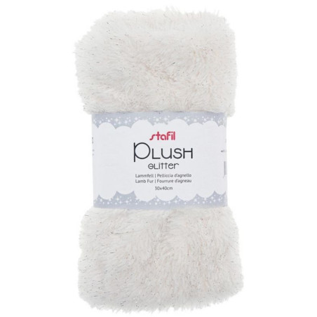 Tessuto peluche bianco con glitter argento 30x40