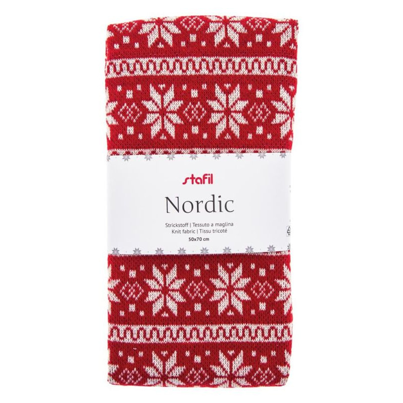 Tessuto Nordic 48x70cm rosso/bianco