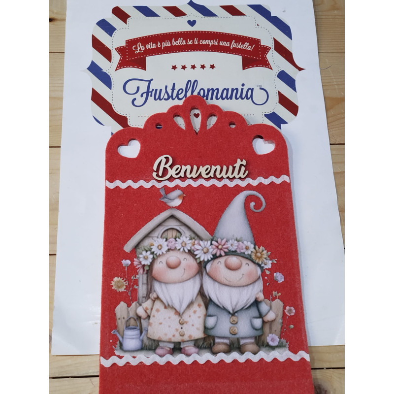 Sticker termoadesivo Coppia di gnomi con casetta e uccellino