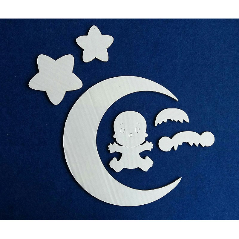 Fustella A4 Fiocco nascita Bimbo Luna e Stelle