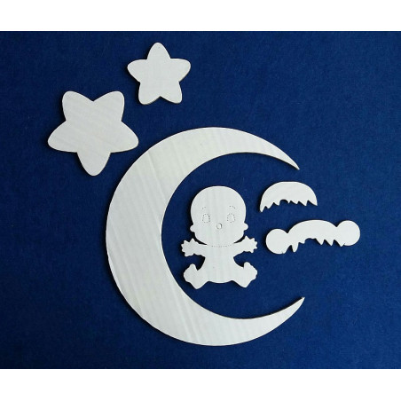 Fustella A4 Fiocco nascita Bimbo Luna e Stelle