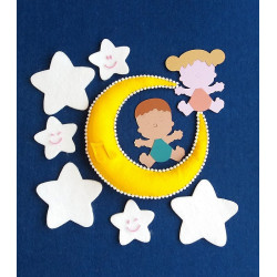 Fustella A4 Fiocco nascita Bimbo Luna e Stelle