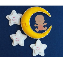 Fustella A4 Fiocco nascita Bimbo Luna e Stelle