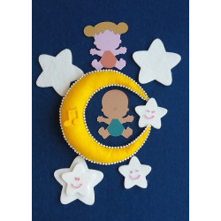 Fustella A4 Fiocco nascita Bimbo Luna e Stelle