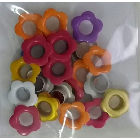 Set 25 occhielli a fiorellino colori misti