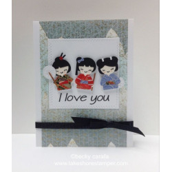 Fustella metallica Kokeshi Japanese Paper Doll
