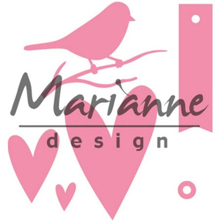 Fustella metallica Marianne Design Collectables Giftwrapping - Karin's bird, hearts & tag